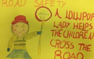 Look, listen, wait! Cross the road safely!